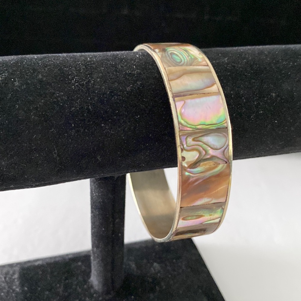 Vintage alpaca Mexico abalone bracelet.  B4